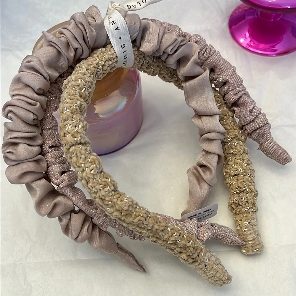 Anthropologie Elegant Beige and Pink Headband Set 3 New